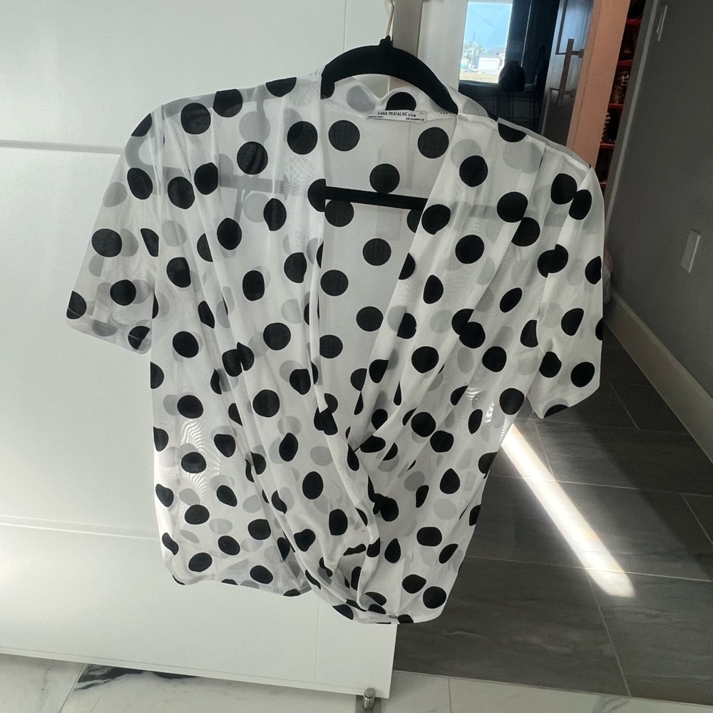 Zara semi sheer polka dot top!